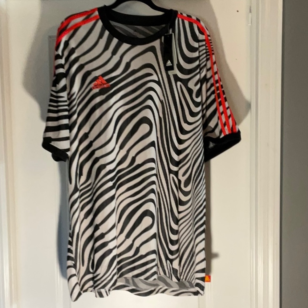 Adidas Zebra Print T-Shirt with Red Accents